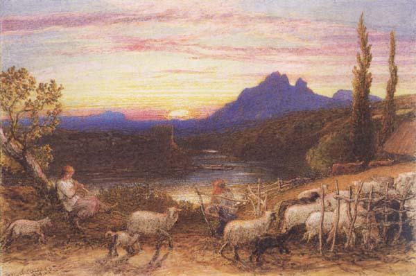 Samuel Palmer Till Vesper Bade the Swain Norge oil painting art